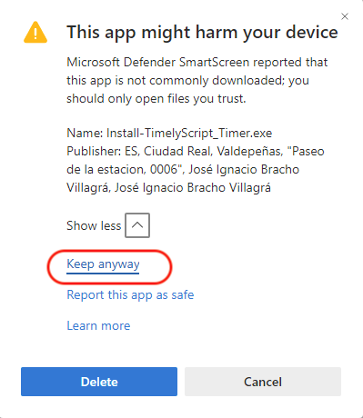 Edge's warning about downloading