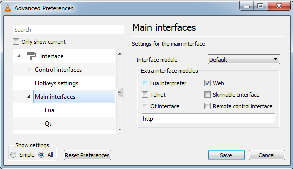 Interfaces de VLC en Windows